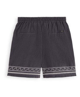 Palm embroidered high-rise linen short