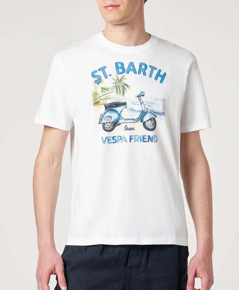 Man cotton t-shirt with St. Barth Vespa Friend print