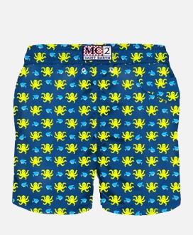 Man light fabric swim shorts with fish and octopus print