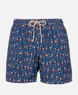 Man lightweight fabric swim-shorts Lighting Micro Fantasy with Aperol Spritz print
