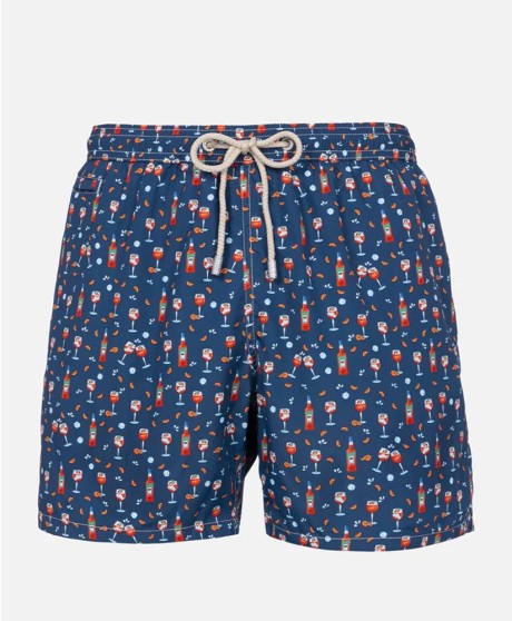 Man lightweight fabric swim-shorts Lighting Micro Fantasy with Aperol Spritz print