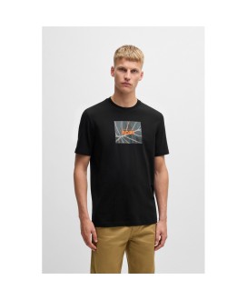 Boss Crew-neck T-shirt in cotton with seasonal artwork