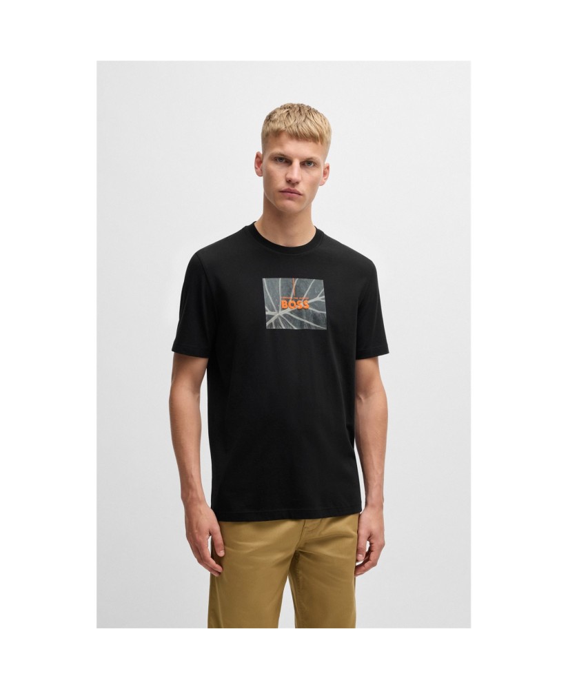 Boss Crew-neck T-shirt in cotton with seasonal artwork