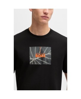 Boss Crew-neck T-shirt in cotton with seasonal artwork