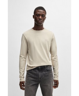 Boss Long-sleeved T-shirt in cotton with woven logo patch