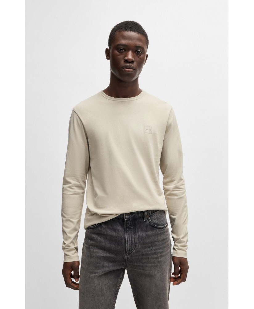 Boss Long-sleeved T-shirt in cotton with woven logo patch