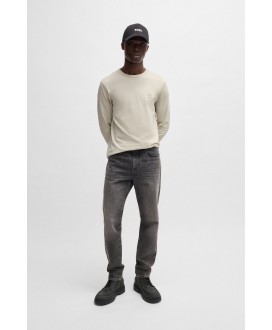 Boss Long-sleeved T-shirt in cotton with woven logo patch