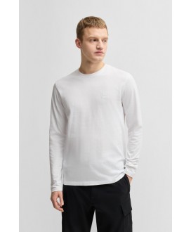 Boss Long-sleeved T-shirt in cotton with woven logo patch