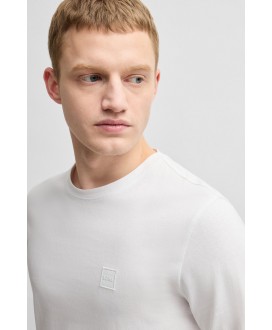 Boss Long-sleeved T-shirt in cotton with woven logo patch