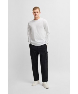 Boss Long-sleeved T-shirt in cotton with woven logo patch
