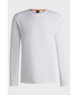 Boss Long-sleeved T-shirt in cotton with woven logo patch