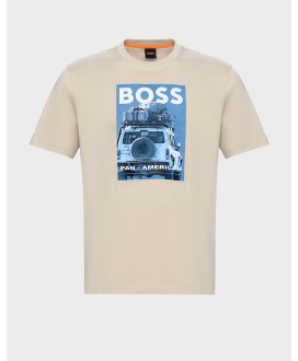 Boss Cotton-jersey T-shirt with road trip-inspired graphics