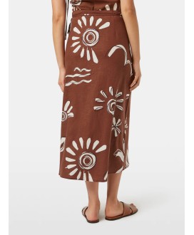 Linen blend printed wrap skirt