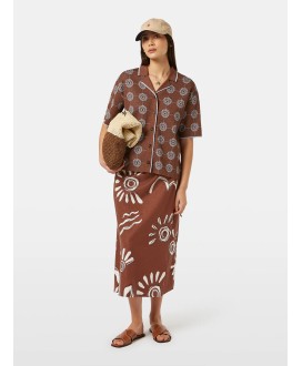 Linen blend printed wrap skirt