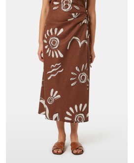 Linen blend printed wrap skirt
