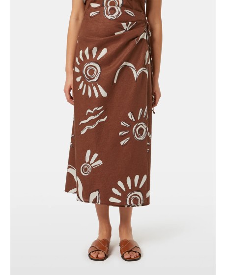 Linen blend printed wrap skirt