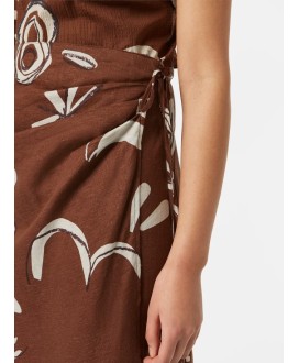 Linen blend printed wrap skirt