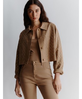Studded cropped jacket - BEIGE