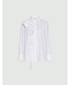 Fabric rose-adorned ruched shirt - WHITE