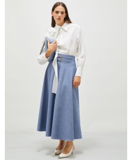 Fabric rose-adorned ruched shirt - WHITE