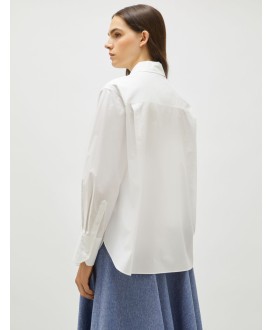 Fabric rose-adorned ruched shirt - WHITE