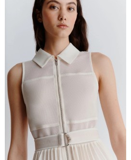 Technical mesh shirt dress - WHITE