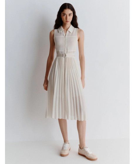 Technical mesh shirt dress - WHITE