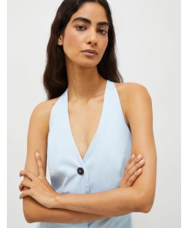 Sleeveless stretch poplin dress - Light blue
