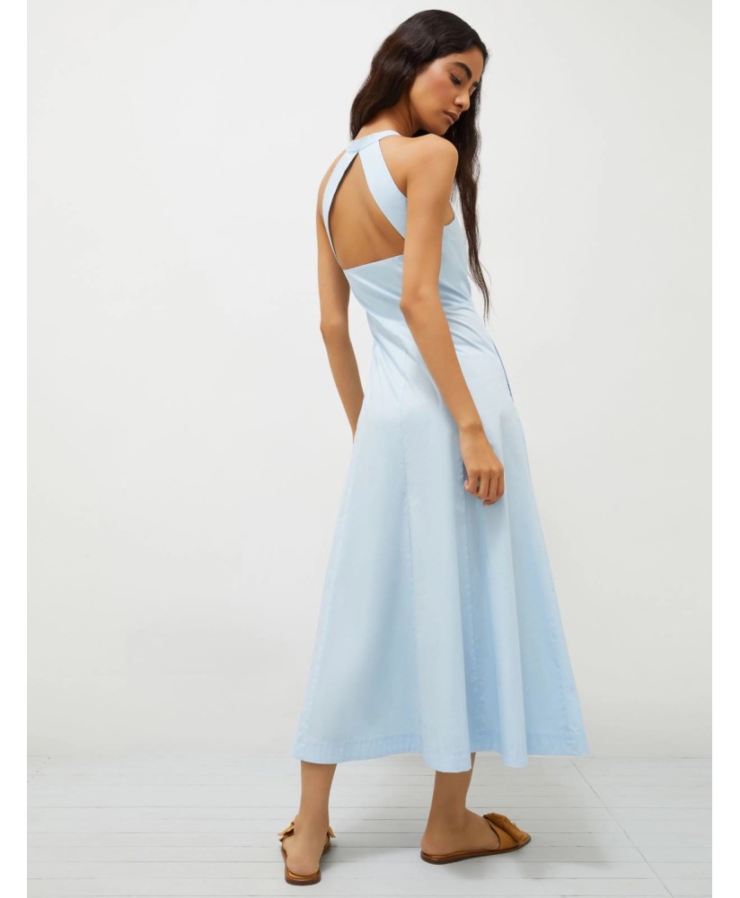 Sleeveless stretch poplin dress - Light blue