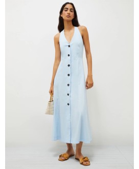 Sleeveless stretch poplin dress - Light blue