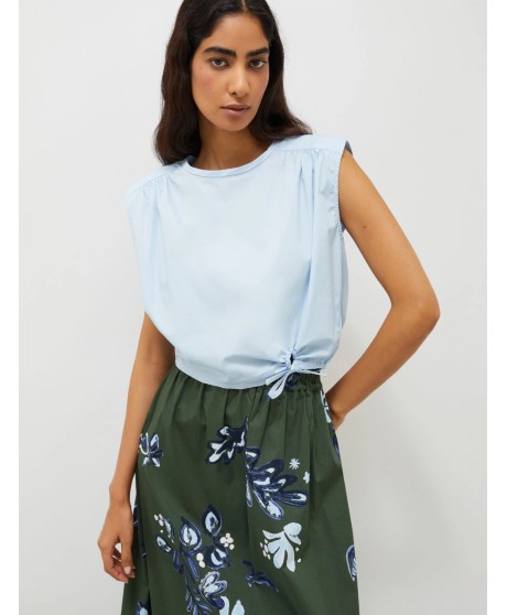 Stretch cotton blouse - Light blue