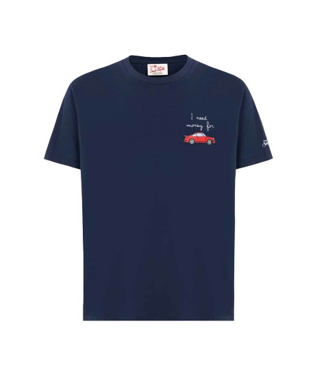 Cotton T-shirt with 'I need money for car' embroidery