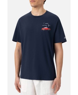 Cotton T-shirt with 'I need money for car' embroidery