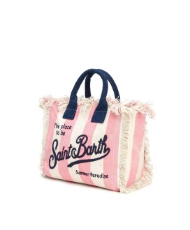 Colette cotton canvas handbag with pink striped...