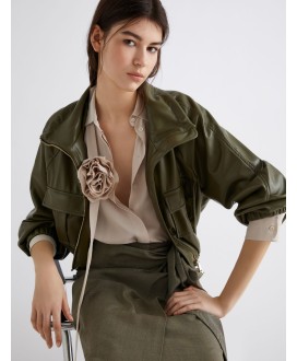 Coated jersey blouson jacket - OLIVE