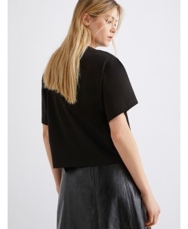 Crystal-adorned cropped T-shirt - BLACK