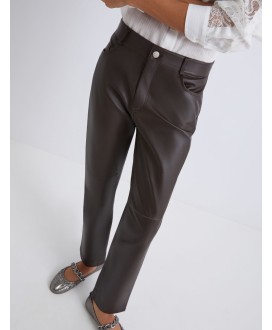 5-pocket leather trousers - BROWN