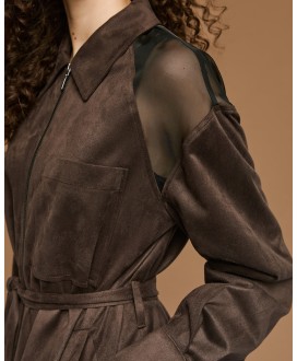 Τζάκετ suede με διαφάνεια