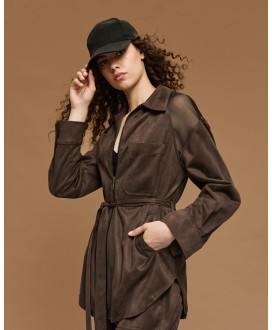Τζάκετ suede με διαφάνεια