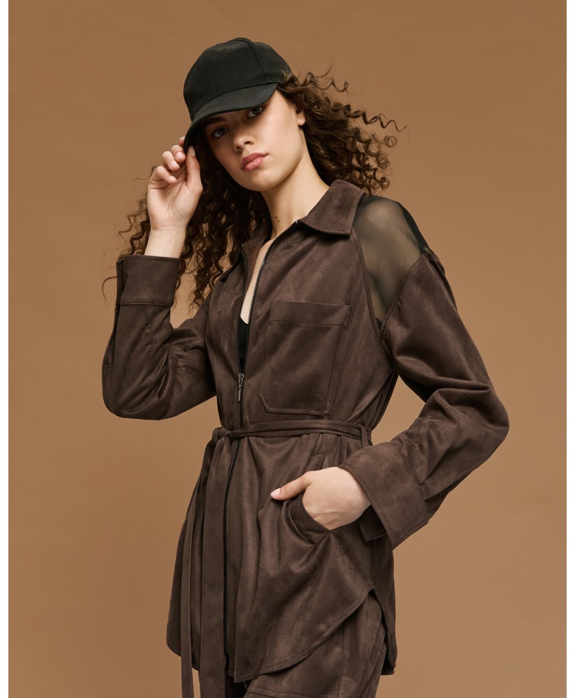 Τζάκετ suede με διαφάνεια