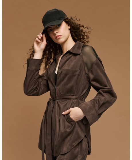 Τζάκετ suede με διαφάνεια