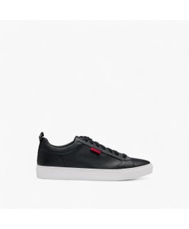 Faux-leather trainers with red logo flag