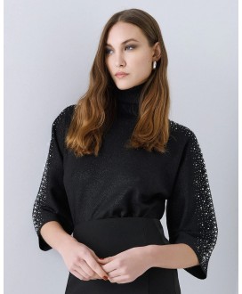 Μπλούζα πλεκτή ζιβάγκο με στρας