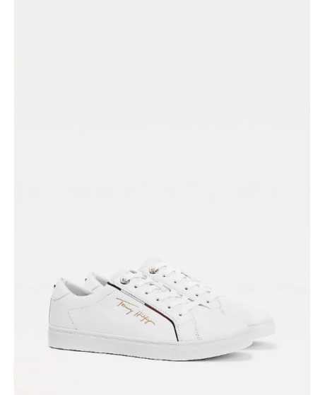 Gold detail leather trainers