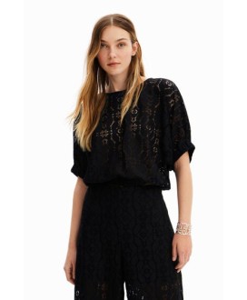 Short puff-sleeve lace blouse Desigual