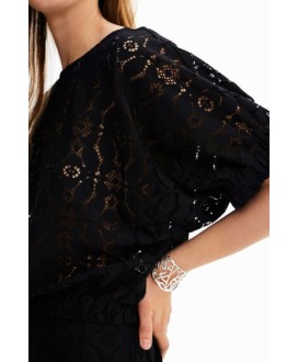 Short puff-sleeve lace blouse Desigual