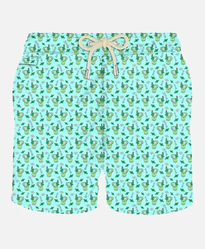 Man light fabric swim shorts with Mojito print