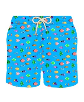 Man light fabric swim shorts with fish print
