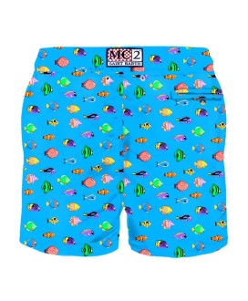 Man light fabric swim shorts with fish print