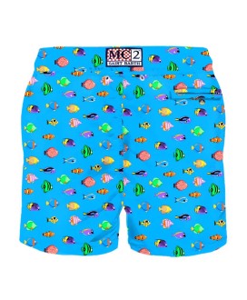 Man light fabric swim shorts with fish print
